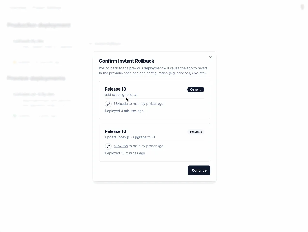 Instant Rollback in action