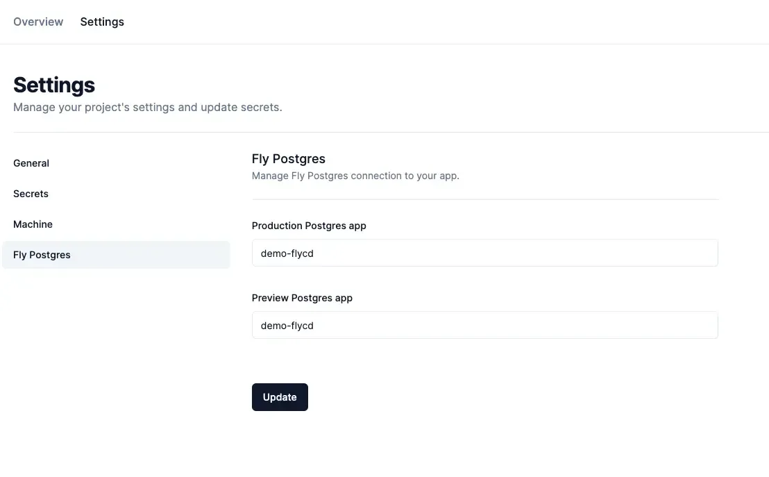 Project settings page!